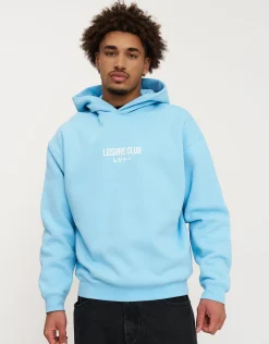 Leisure Club Print Oversized Hoodie in Dark Ecru