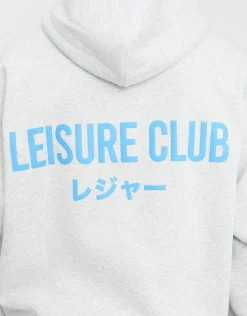 Leisure Club Print Oversized Hoodie in Dark Ecru