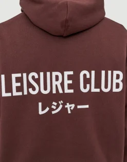 Leisure Club Puff Print Oversized Hoodie in Heritage Blue