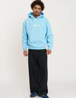 Leisure Club Puff Print Oversized Hoodie in Heritage Blue