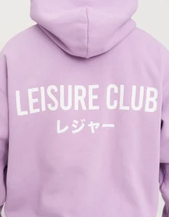 Leisure Club Puff Print Oversized Hoodie in Heritage Blue