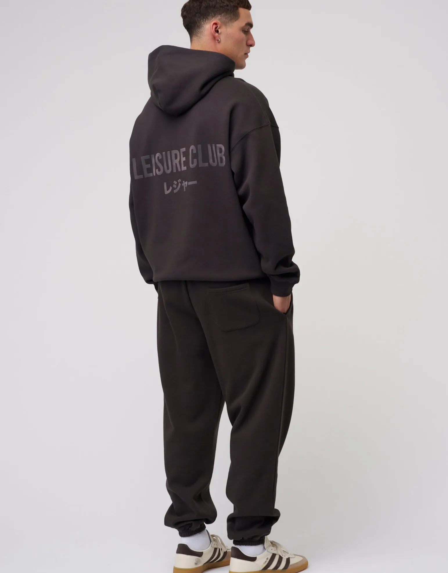 Leisure Club Puff Print Oversized Hoodie in Heritage Blue