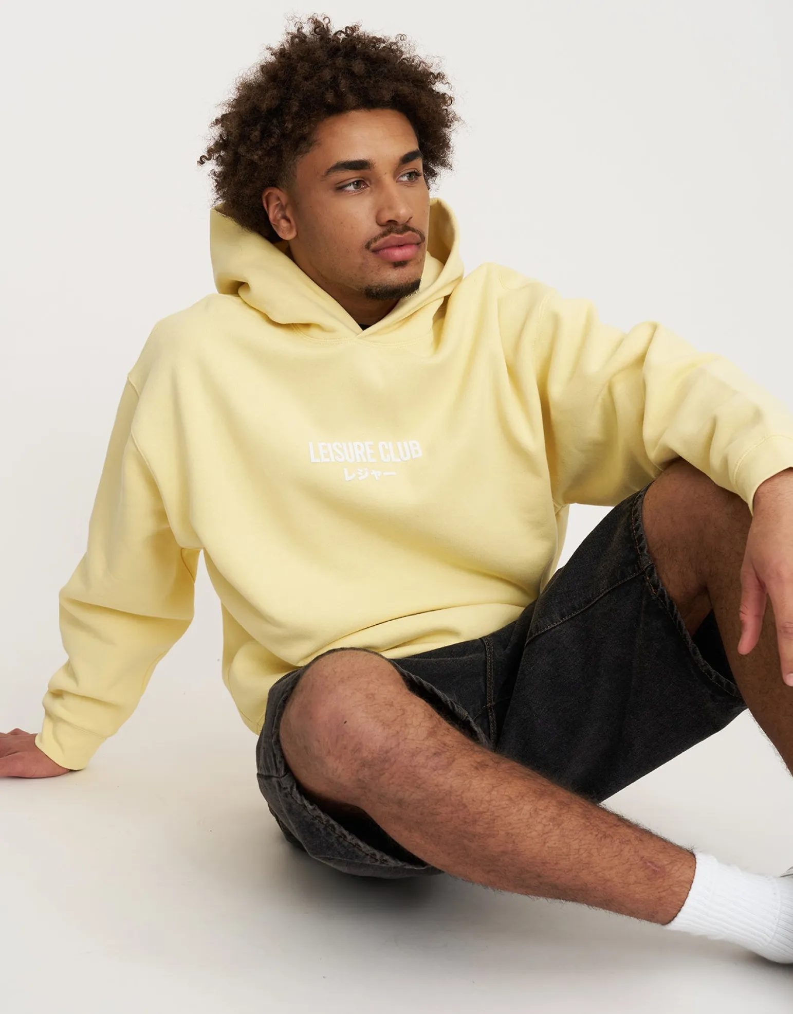Leisure Club Puff Print Oversized Hoodie in Empire Yellow