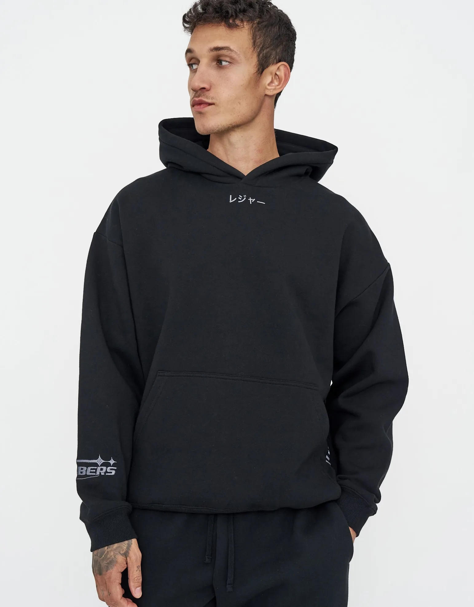 Leisure Embroidered Oversized Hoodie in Solid Black