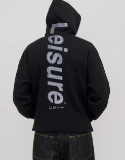 Leisure Embroidered Oversized Hoodie in Solid Black