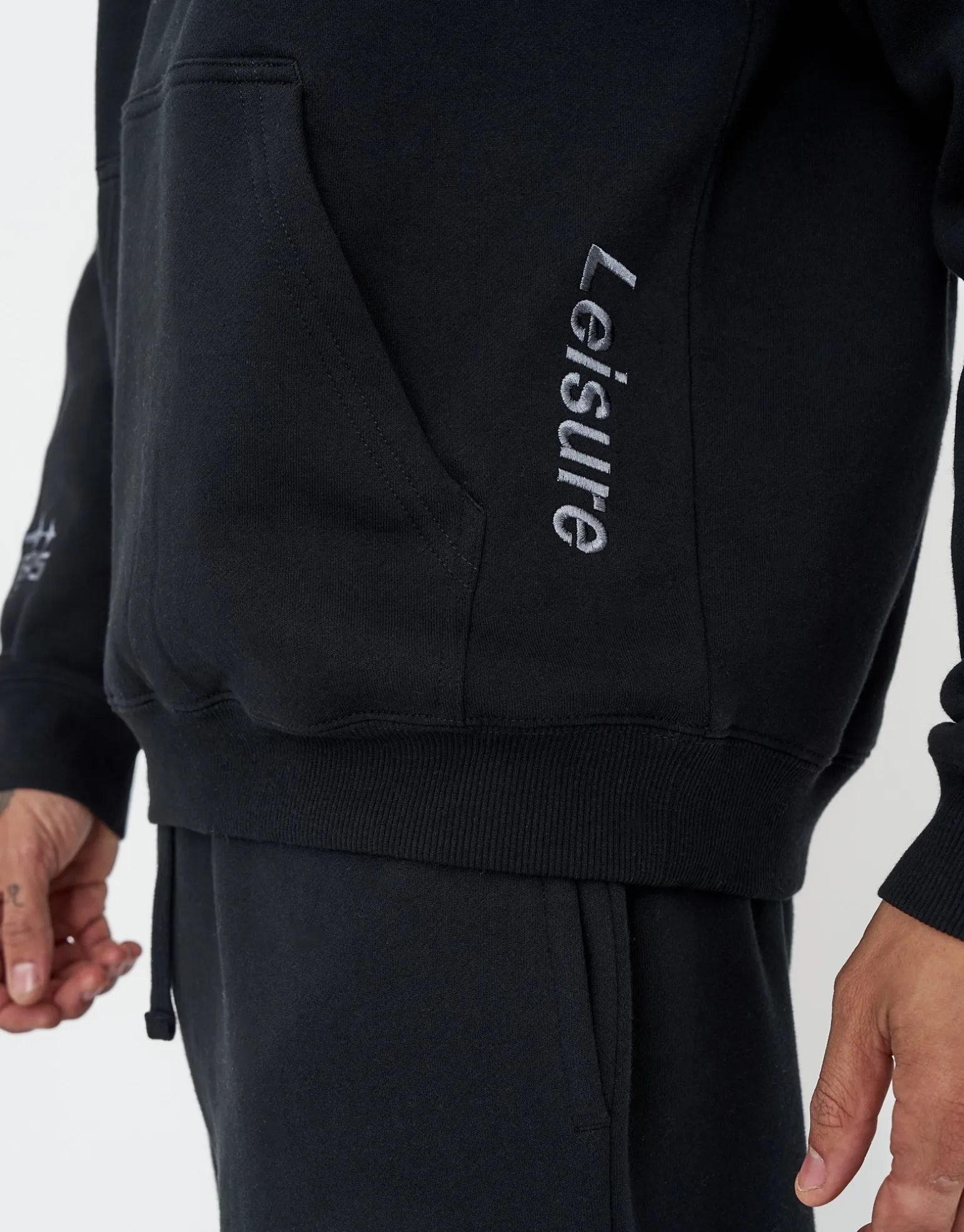Leisure Embroidered Oversized Hoodie in Solid Black