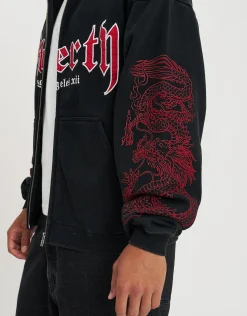 Liberty Oversized Zip Up Hoodie in Washed Black