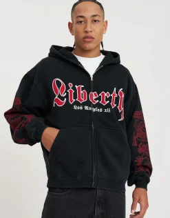 Liberty Oversized Zip Up Hoodie in Washed Black