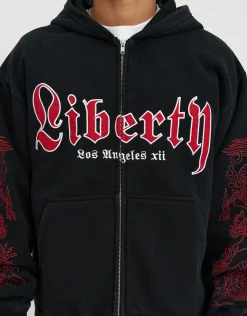 Liberty Oversized Zip Up Hoodie in Washed Black