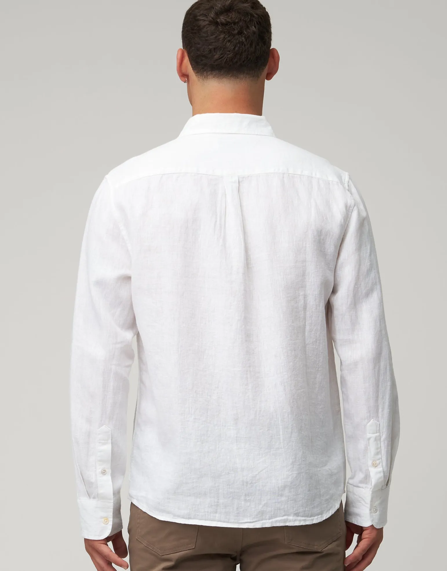 Linen Blend Long Sleeve Shirt in White