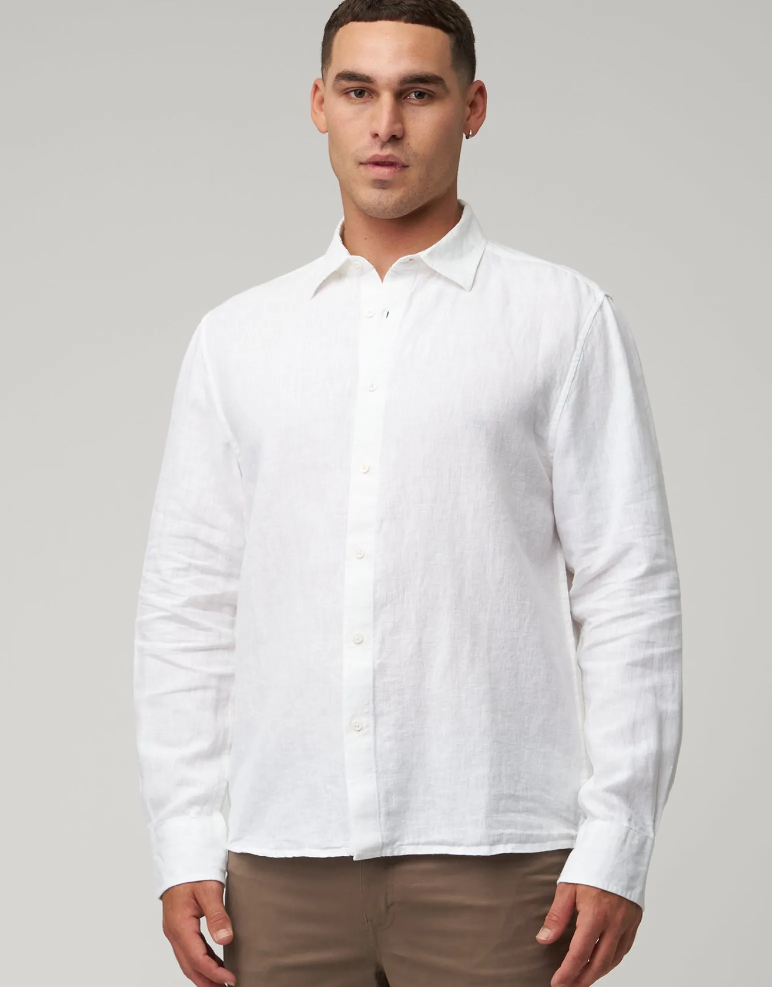 Linen Blend Long Sleeve Shirt in White