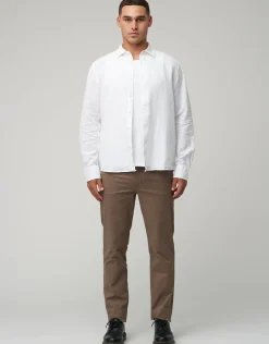 Linen Blend Long Sleeve Shirt in White