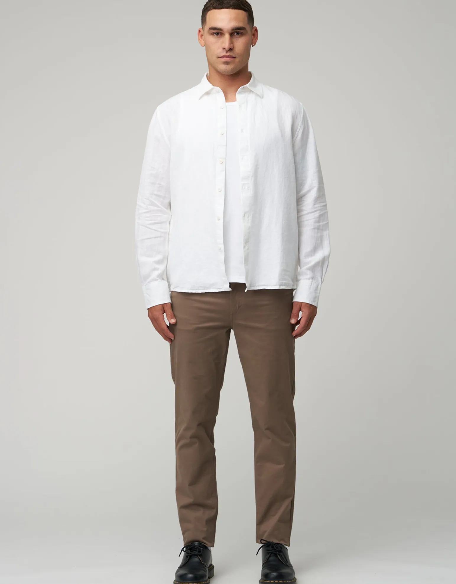 Linen Blend Long Sleeve Shirt in White