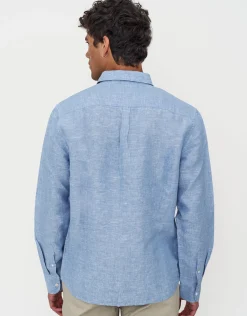 Linen Blend Long Sleeve Shirt in Blue