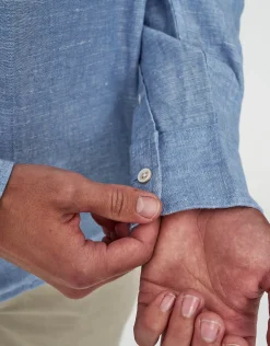 Linen Blend Long Sleeve Shirt in Blue