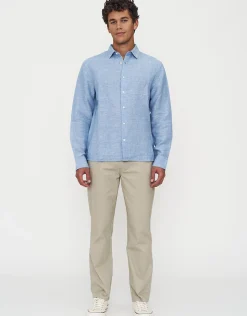 Linen Blend Long Sleeve Shirt in Blue