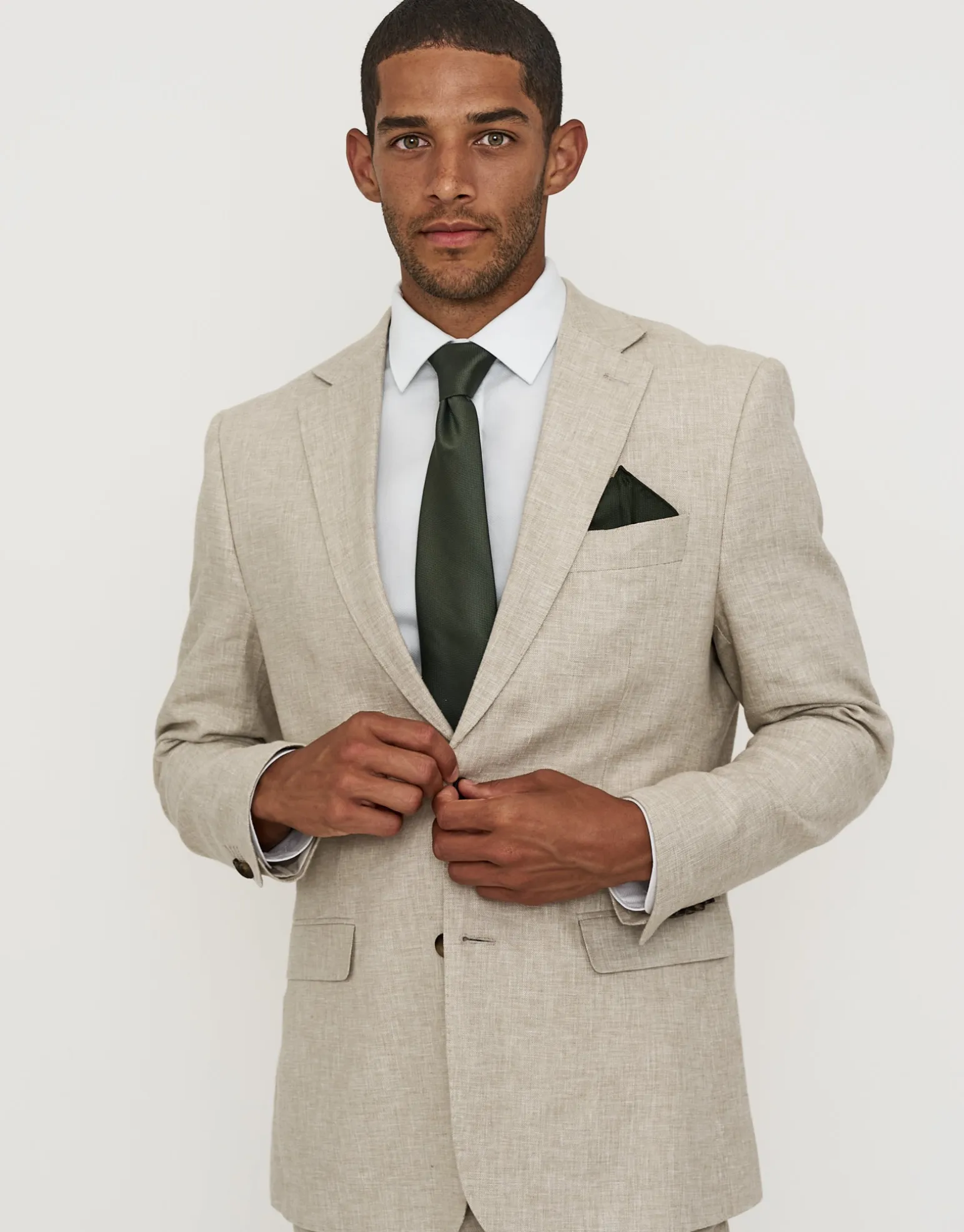 Linen Blend Slim Fit Suit Jacket in Oat