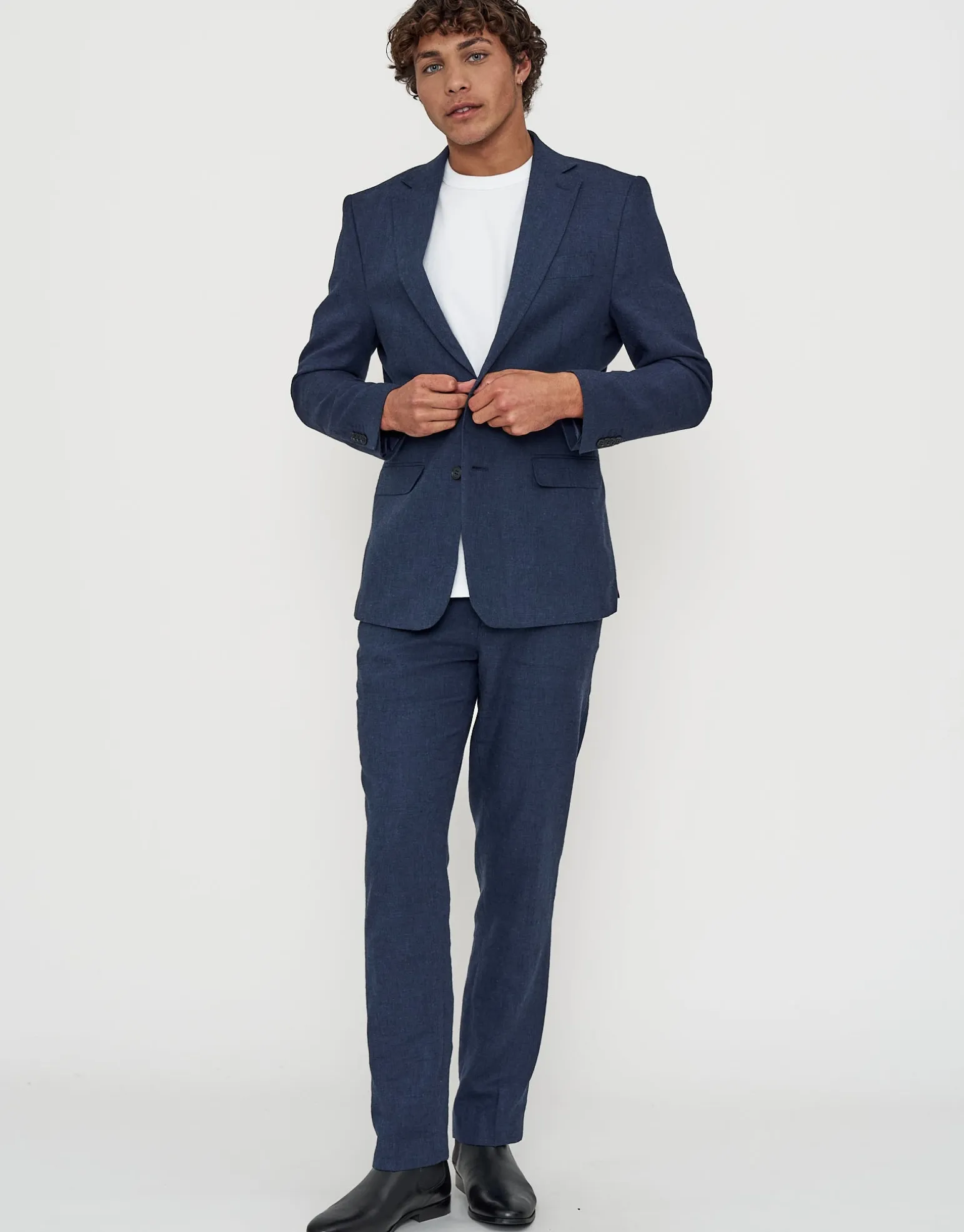 Linen Blend Slim Fit Suit Jacket in Oat