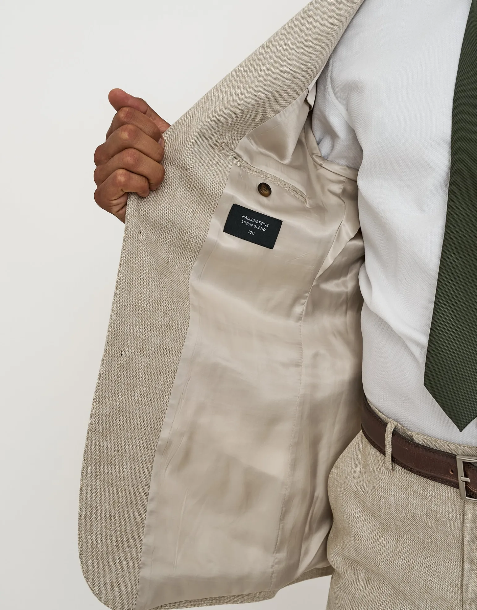 Linen Blend Slim Fit Suit Jacket in Oat