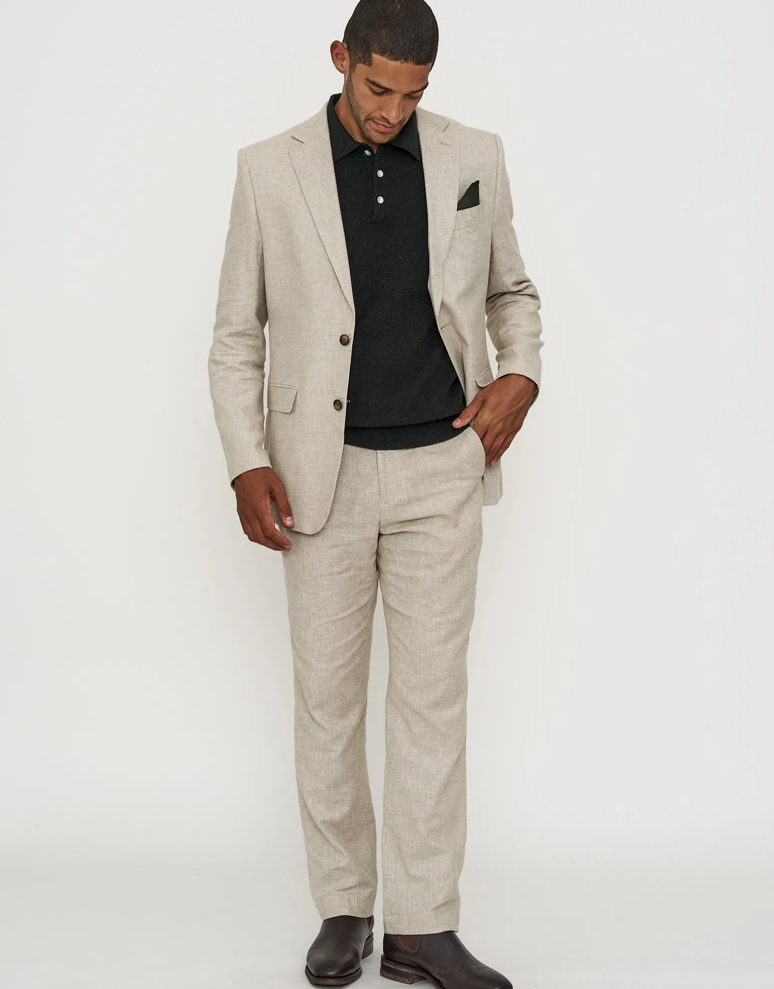 Linen Blend Slim Fit Suit Jacket in Oat