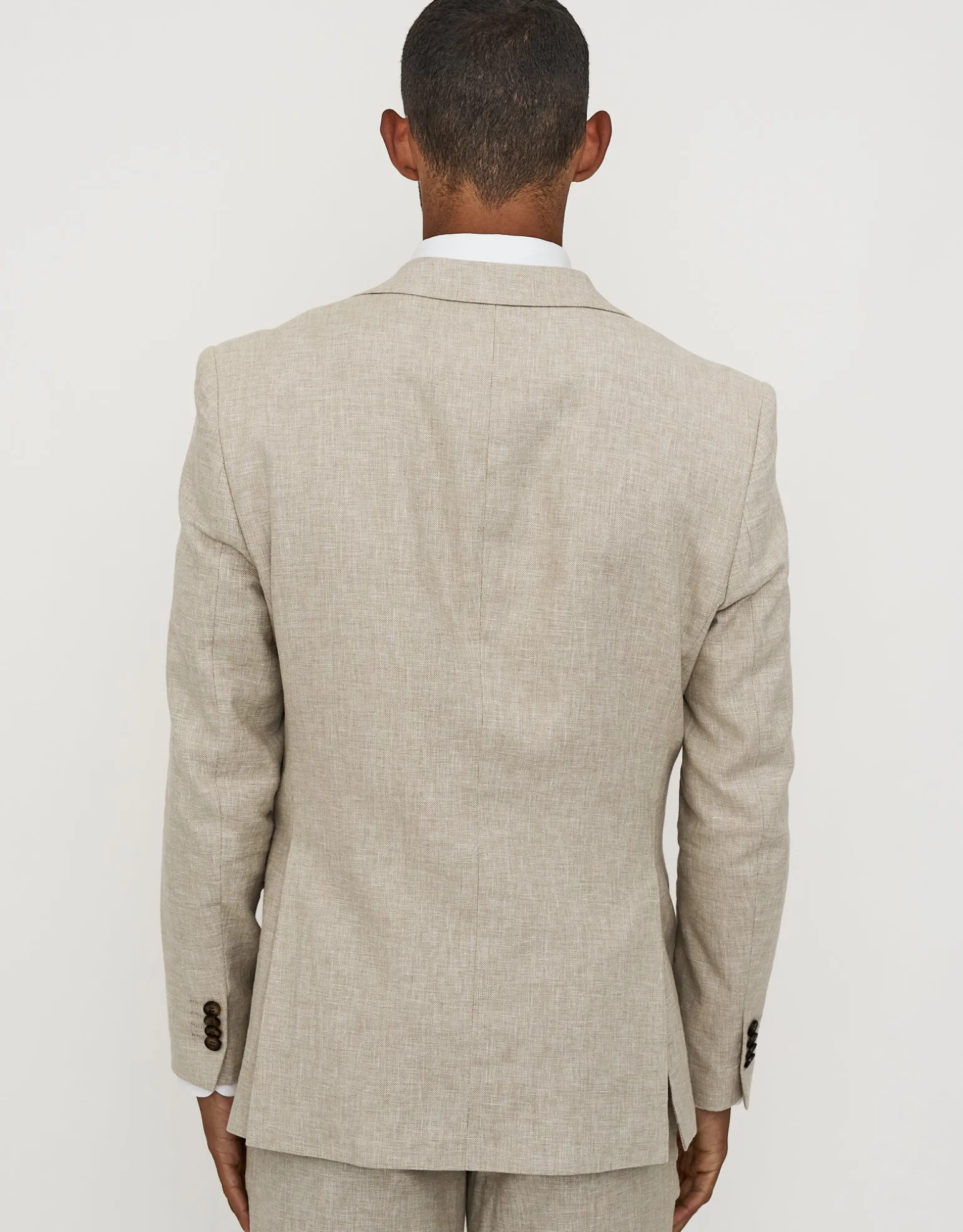 Linen Blend Slim Fit Suit Jacket in Oat