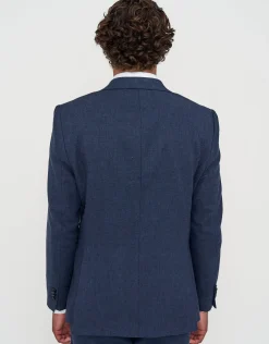 Linen Blend Slim Fit Suit Jacket in Navy
