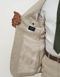 Linen Blend Slim Fit Suit Jacket in Navy