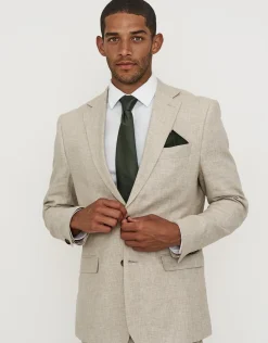 Linen Blend Slim Fit Suit Jacket in Navy
