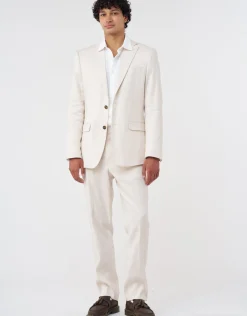 Linen Blend Slim Fit Suit Jacket in Oat