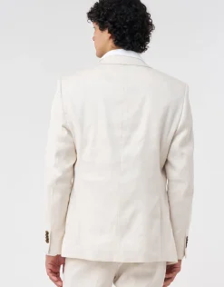 Linen Blend Slim Fit Suit Jacket in Oat