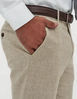 Linen Blend Slim Fit Suit Pants in Oat