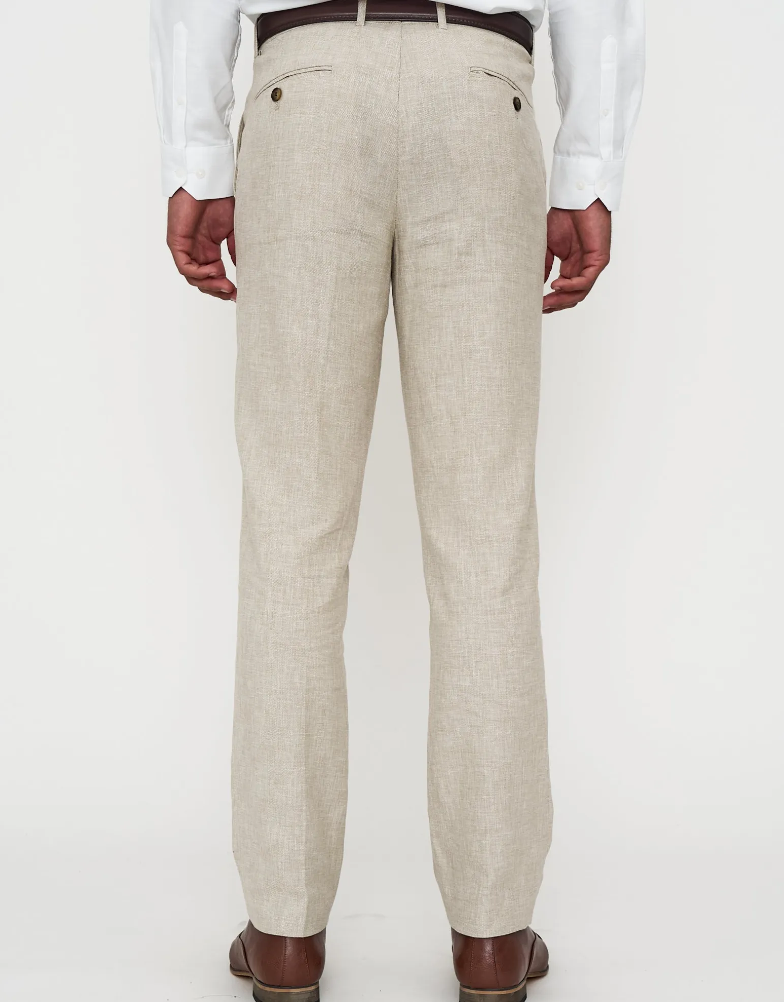 Linen Blend Slim Fit Suit Pants in Oat