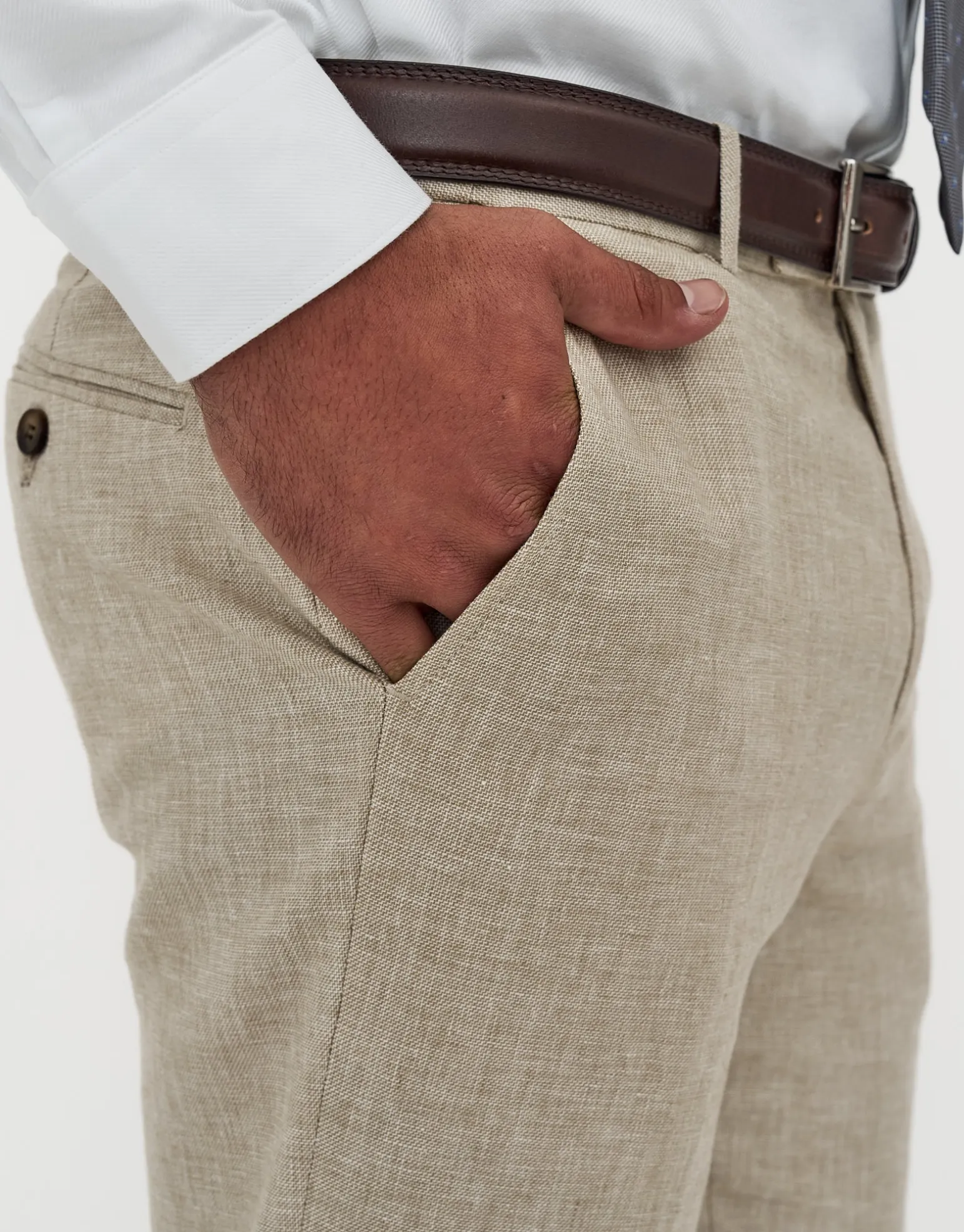 Linen Blend Slim Fit Suit Pants in Navy