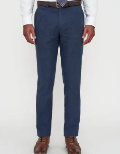 Linen Blend Slim Fit Suit Pants in Navy