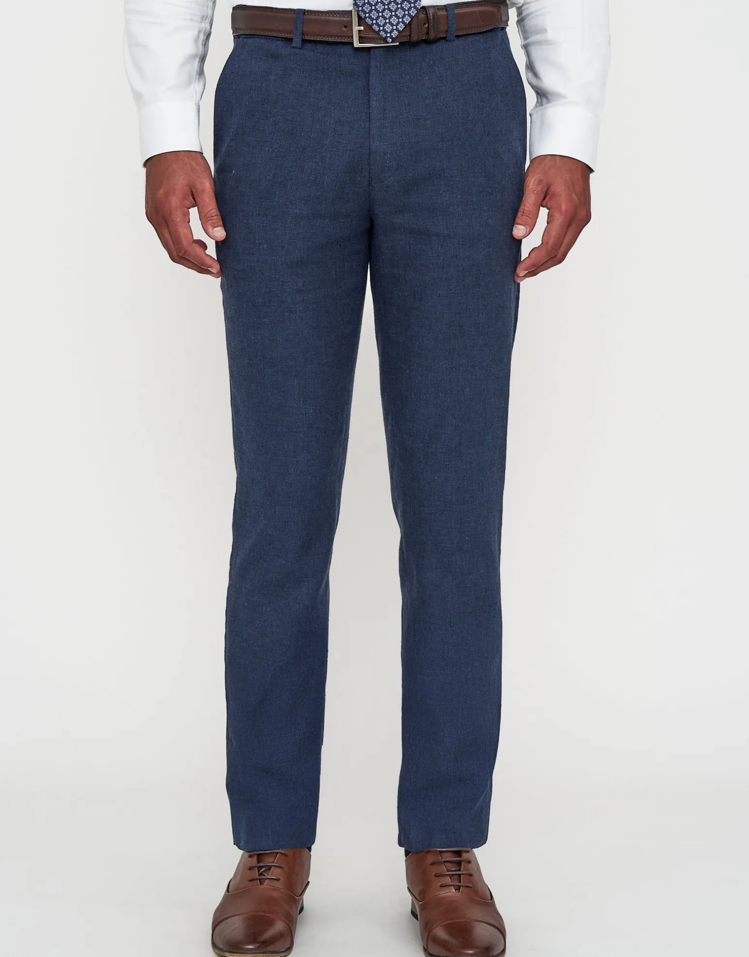 Linen Blend Slim Fit Suit Pants in Navy