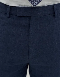 Linen Blend Slim Fit Suit Pants in Navy