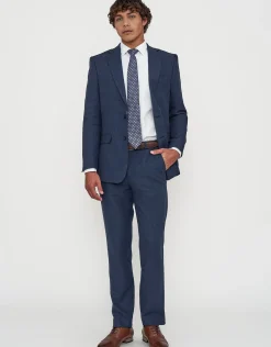Linen Blend Slim Fit Suit Pants in Navy