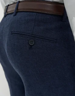 Linen Blend Slim Fit Suit Pants in Navy