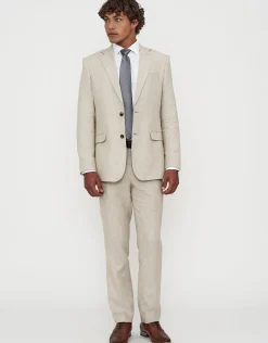 Linen Blend Slim Fit Suit Pants in Navy