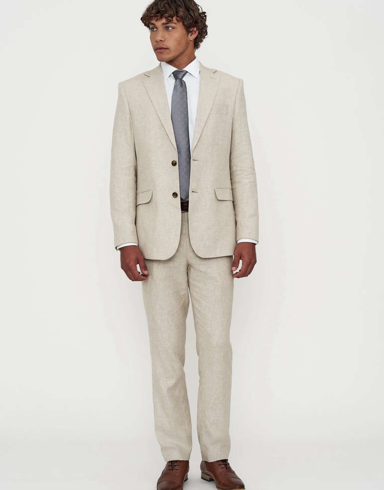Linen Blend Slim Fit Suit Pants in Navy