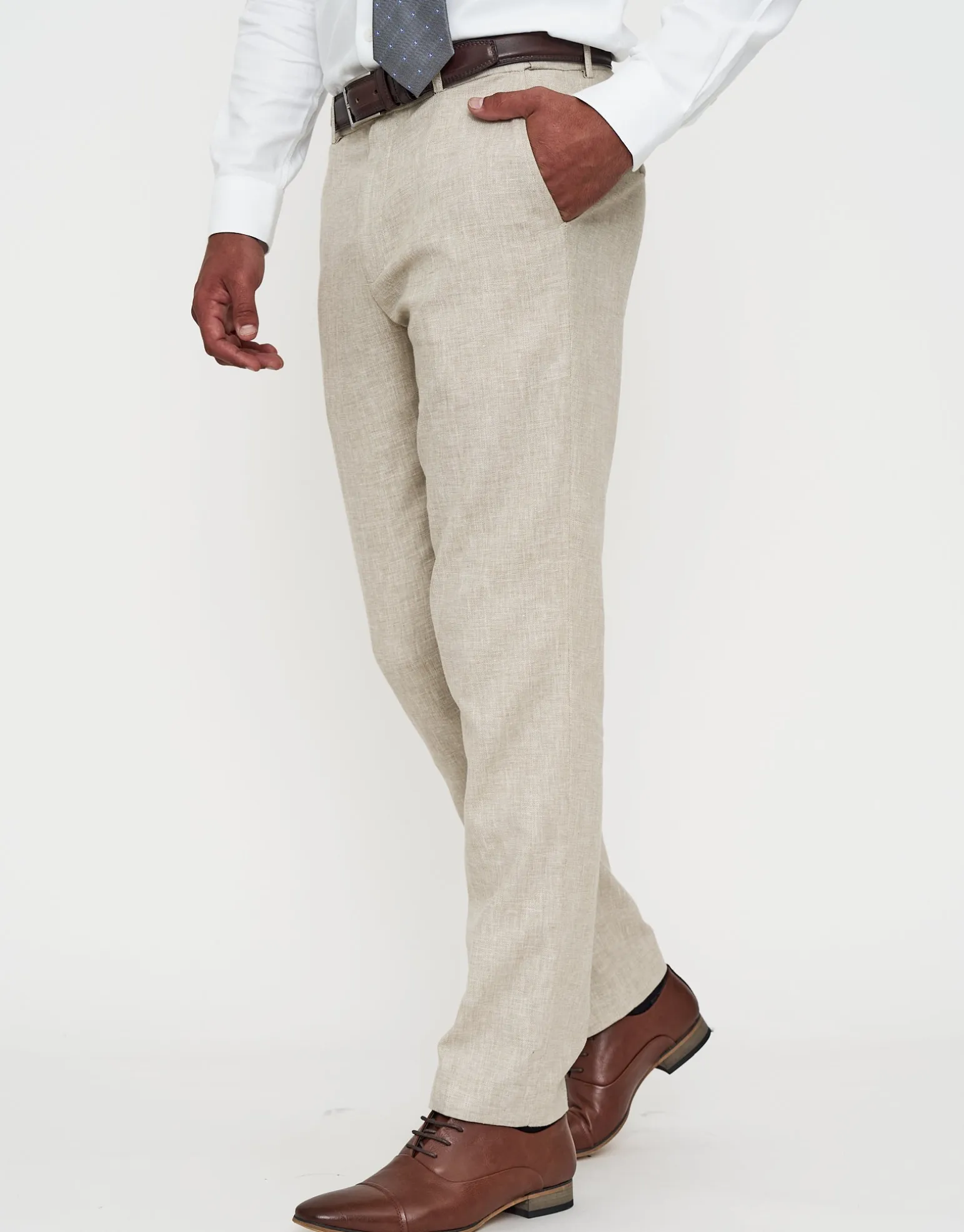 Linen Blend Slim Fit Suit Pants in Navy