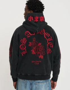 Los Angeles Rose Oversized Hoodie in Washed Black