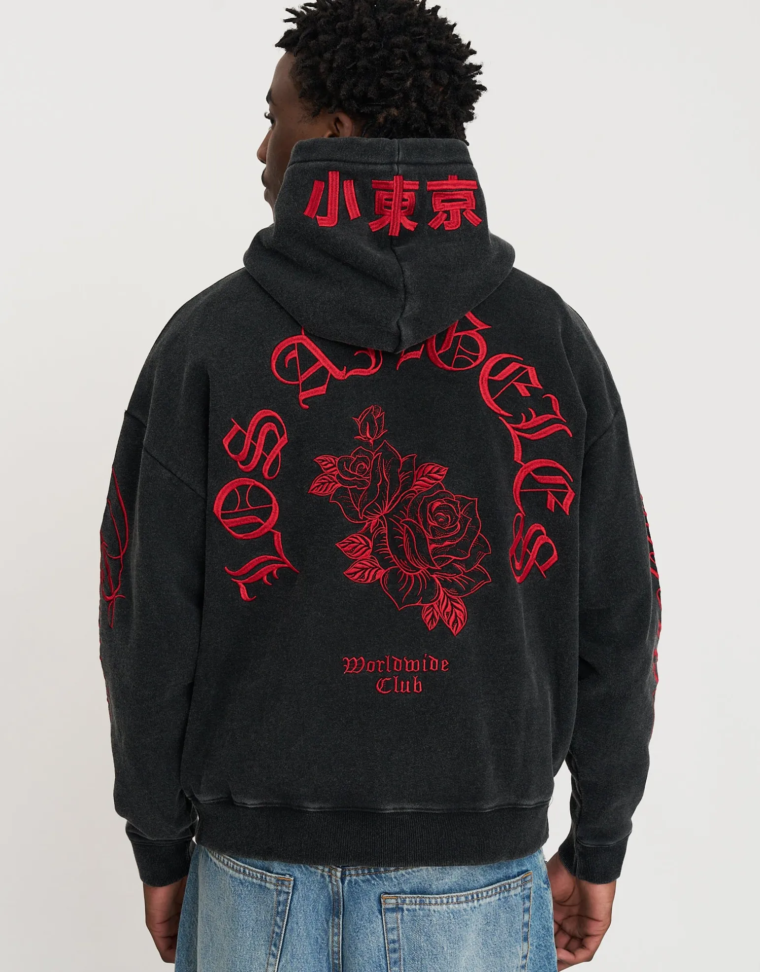 Los Angeles Rose Oversized Hoodie in Washed Black