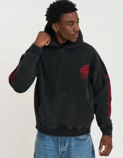 Los Angeles Rose Oversized Hoodie in Washed Black