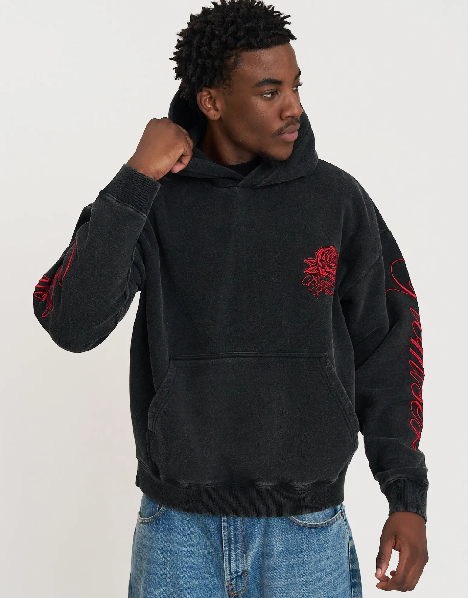 Los Angeles Rose Oversized Hoodie in Washed Black