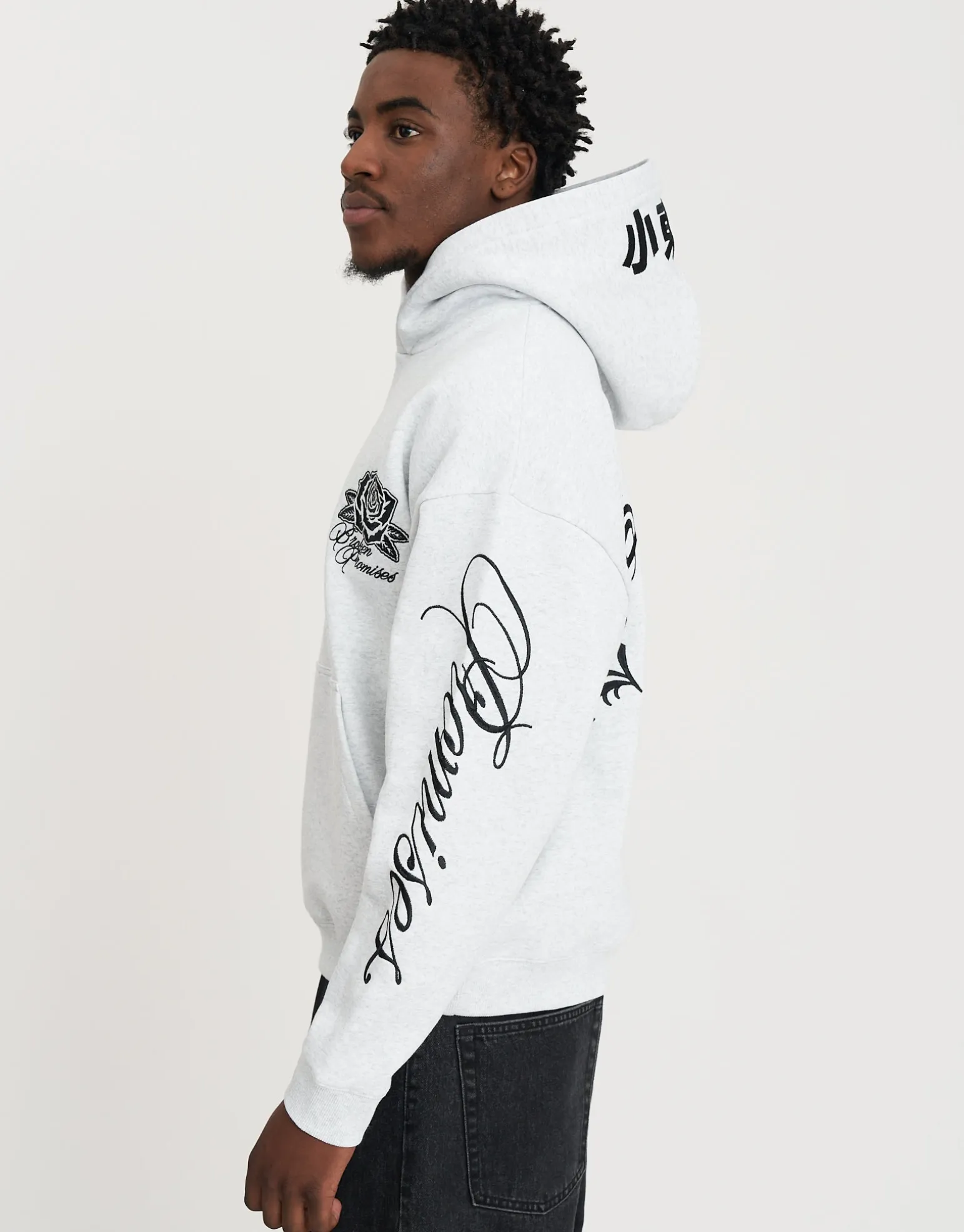 Los Angeles Rose Oversized Hoodie in Washed Black