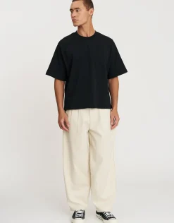 Madison Barrel Fit Pleated Pants in Black