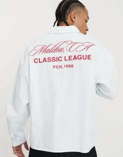 Malibu Striped Oxford Long Sleeve Shirt in Blue/white