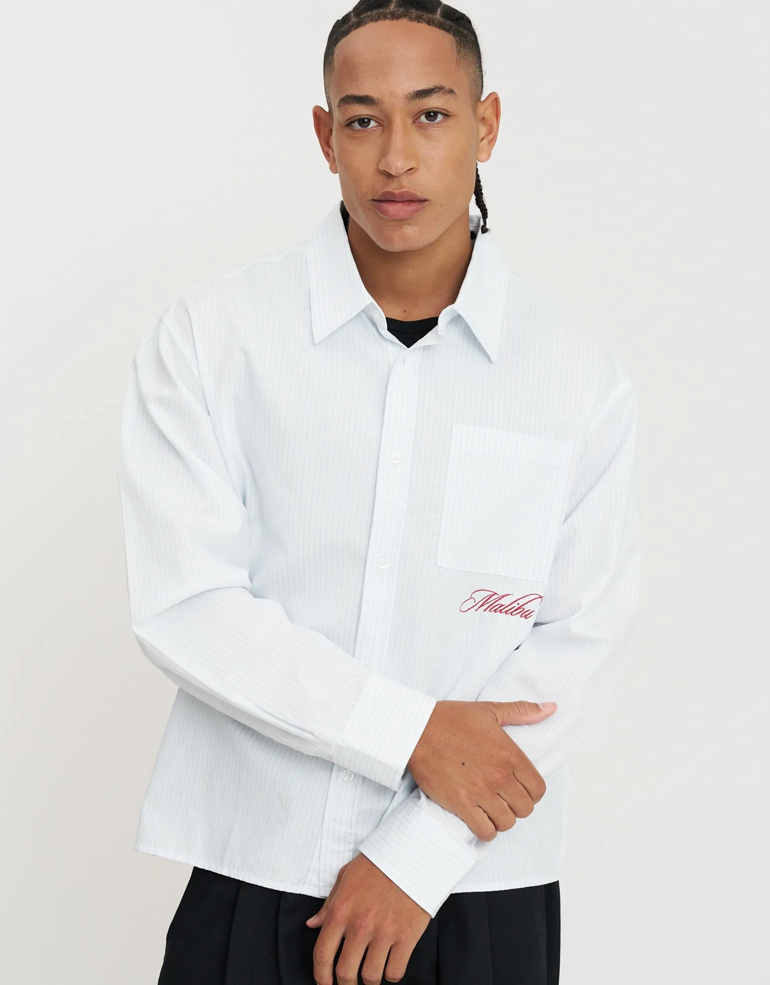 Malibu Striped Oxford Long Sleeve Shirt in Blue/white