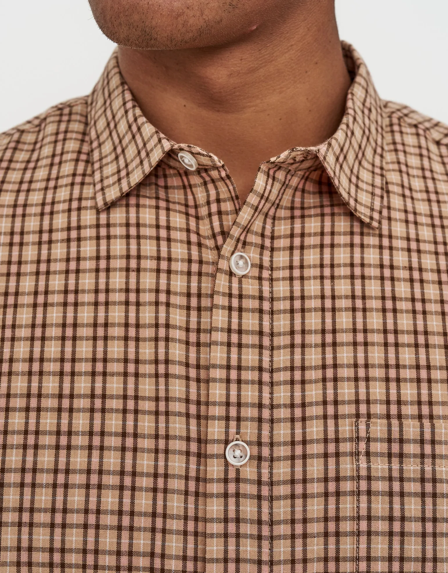 Manhattan Check Short Sleeve Shirt in Peach